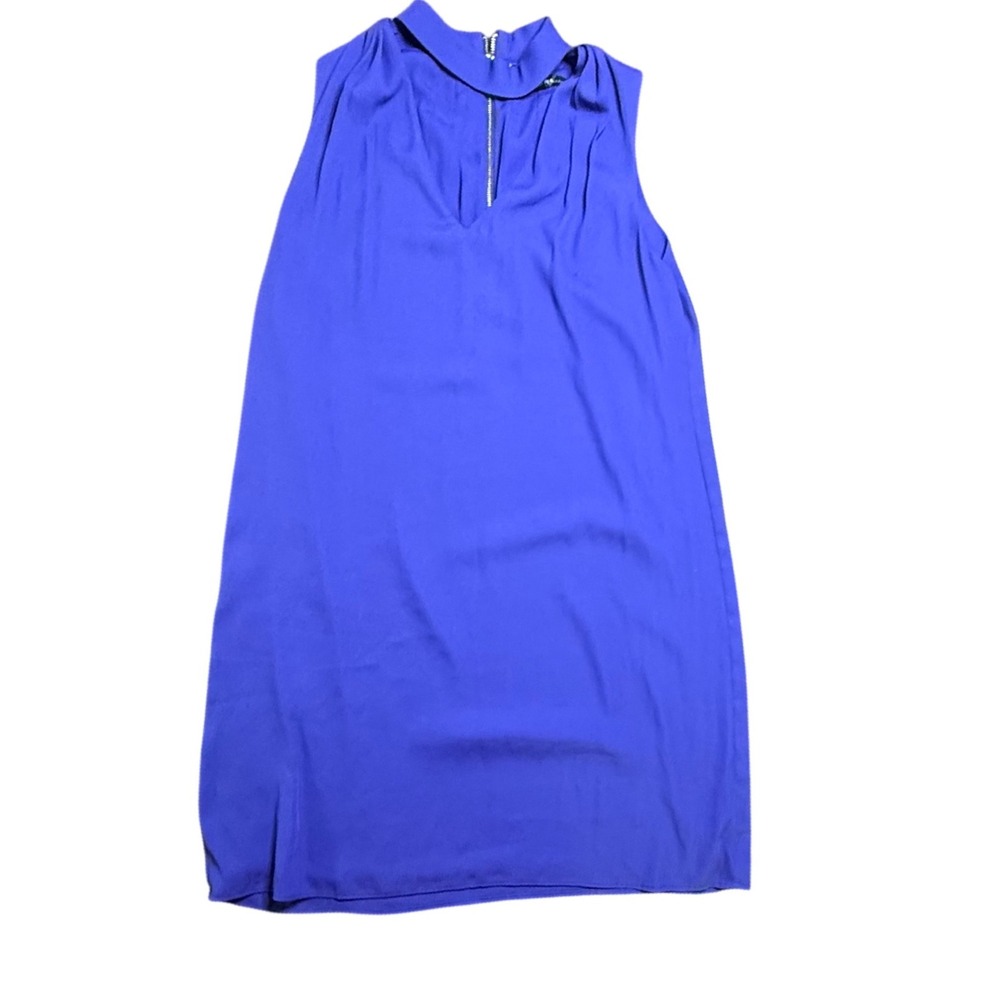 White House‎ Black Market Sleeveless Blue Dress Mock Neck Zip Front Size 6